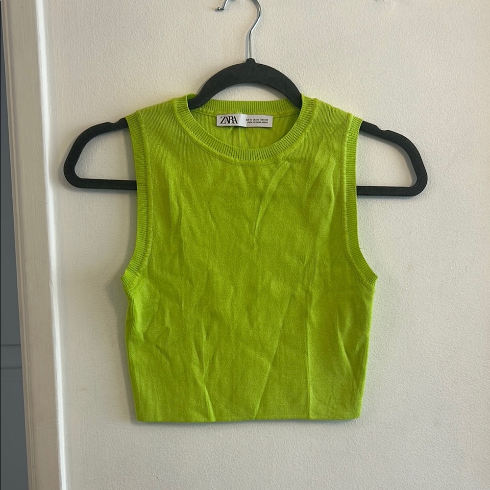 Zara Neon Green Sleeveless Crop Top